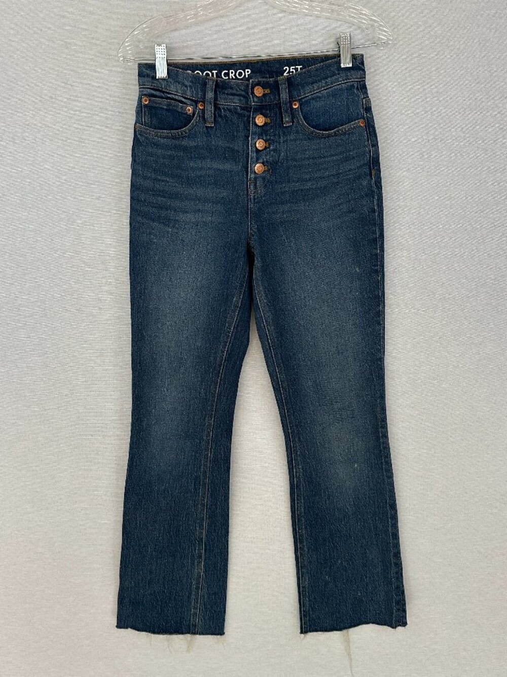 J. CREW DEMI BOOT CROP WOMENS JEANS 25T TALL BUTTON FLY BLUE PANTS, RAW HEM